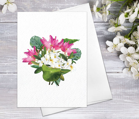 Floral Flower Pink Lotus bouquet Watercolour Card Flower Greeting Cards Lotus Anniversary Mother's day Valentines Day Blank Greeting Card