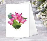 Floral Flower Lotus leaf bouquet Watercolour Card Flower Greeting Cards Lotus Anniversary Mother's day Valentines Day Blank Greeting Card