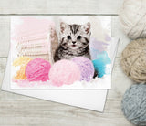 Cat & Yarn Card Funny Greeting Cards w/ Envelopes Watercolour Card Cat Lover Greeting Cards Thank You Cards Cute Cat Fine Art Birthday Card