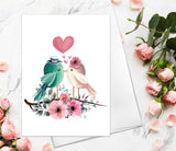 Valentine's Day Card - Watercolor Love Birds Card for Boyfriend Girlfriend Couple Engagement Wedding Cute Valentines Day Greeting Card