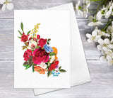 Wildflower Floral Flower Red Rose Watercolour Card Flower Greeting Cards Anniversary Mother's day Valentine's Day Blank Greeting Card
