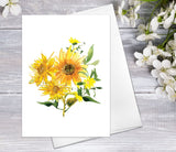 Floral Flower Sunflower bouquet Watercolour Card Flower Greeting Cards Sunflowes Anniversary Mother's day Get Well Soon Blank Greeting Card