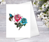 Wildflower Floral Flower Pink Blue Rose Watercolour Card Flower Greeting Cards Anniversary Mother's day Valentine's Day Blank Greeting Card