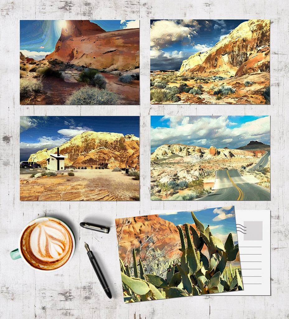 Landscapes Postcards Postcard Set Paintings Cards Desert Art Southwest Gift, Red Rock, Colorful Artwork Las Vegas NV Travel Posters Prints
