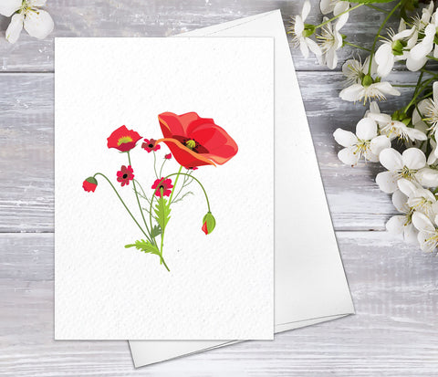 Poppy Flower Note Cards with Envelopes Floral Blank Watercolour Card Poppy Flower Greeting Cards Anniversary Mother's day Greeting Cards