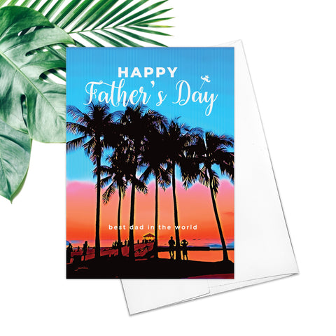 Happy Father's Day Fine Art Greeting Card Friendship Hawaii Beach Tree Greeting Card Watercolor Sunset Card Palm Tree Father's Day Gift