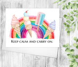 Custom Rainbow Icecream Keep Calm and Carry On Again Thank You Thinking Of You Card Friendship Note Card Personalized Card Digital Download