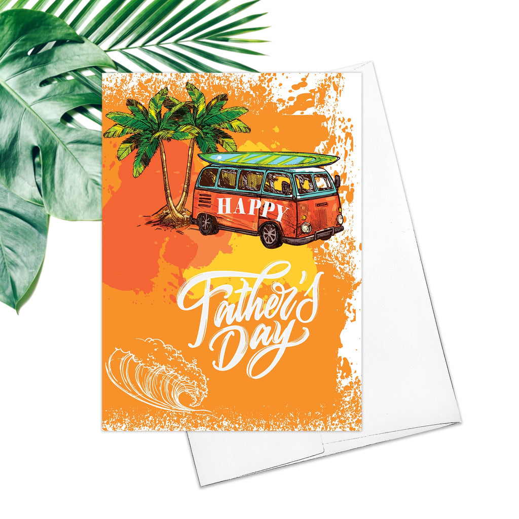 Happy Father's Day Surf Bus Surfing Greeting Card Friendship Fathers Day Card Father Summer VW Bus 70's Vintage Bus Card Fathers Day Gift