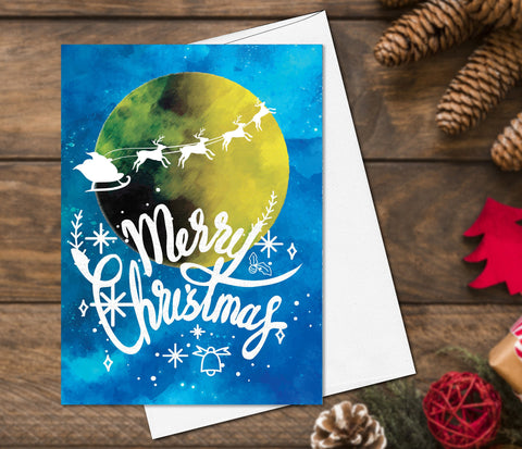 Starry Skies Christmas Cards set of 4, Merry Christmas and happy new year  cards Set,  Christmas Cards Holiday Greeting Card Pack Moon Cards