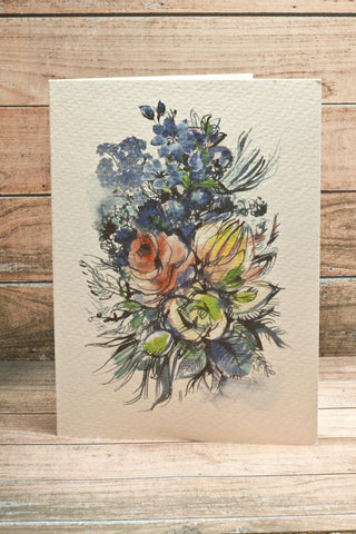 Supperb Greeting Cards Watercolor Blue Flowers Bouquet Valentines Day Wedding Love Anniversary Card /Thank you Card (Set of 2)