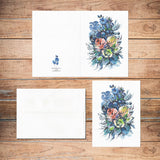 Supperb Greeting Cards Watercolor Blue Flowers Bouquet Valentines Day Wedding Love Anniversary Card /Thank you Card (Set of 2)