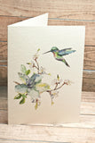 Watercolor Spring flowers & Hummingbird (Set of 2) - Valentines Day Wedding Love Anniversary Card /Thank you Card