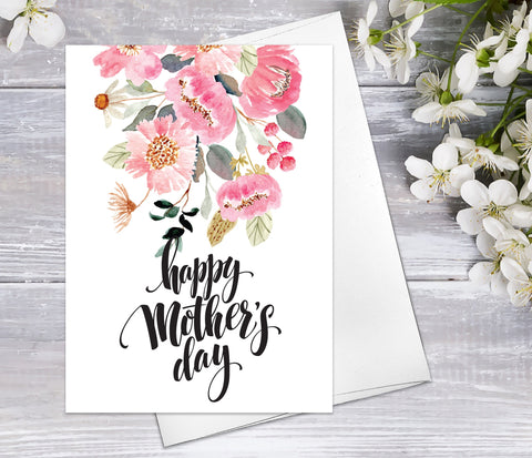 Happy Mother's Day Spring Floral Watercolour Card Flower Greeting Cards Anniversary Mother's Day Greeting Cards Mothers Day Cards Gift
