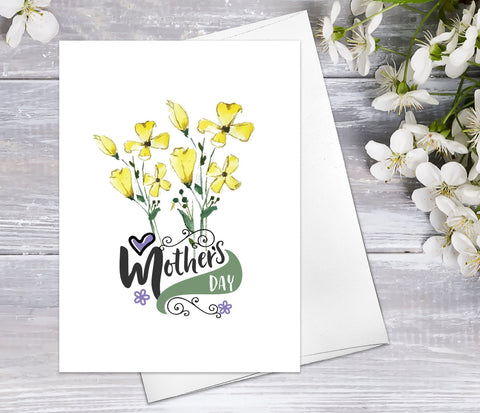 Happy Mother's Day Flower Spring Watercolour Card Purple Floral Greeting Cards for Mom Mother's Day Yellow Floral Watercolor Greeting Card
