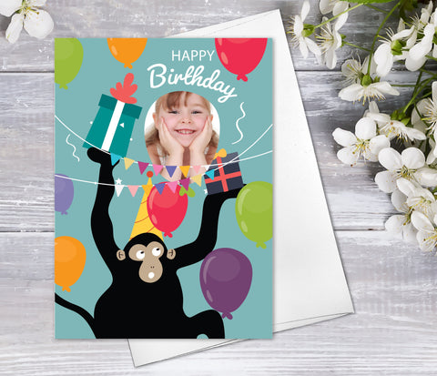 Personalized Photo Birthday Card Children's Birthday Card Custom Birthday Card Add Your Photograph Funny Monkey Happy Birthday Greeting Card